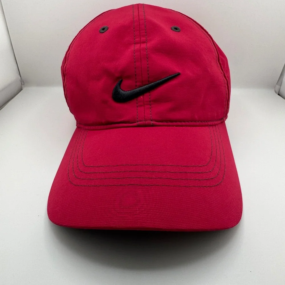 Nike Golf Hat Unisex One Size Red Excellent Adjustable Swoosh Ripstop Cap